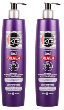 KERAGOLD KG PRO SILVER Shampoing Violet Déjaunisseur Sans Sulfate – Lot de 2, 500 ml