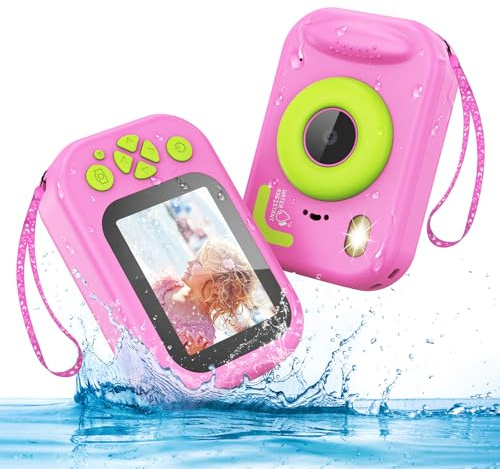 Kids Waterproof Camera, 1080P HD Underwater Digital Camera for Kids Aged 3-12, IP68 Swimming & Snorkeling Toy, ABS Plastic, 32GB Card, Birthday Gift for Children Boys Girls, Pink