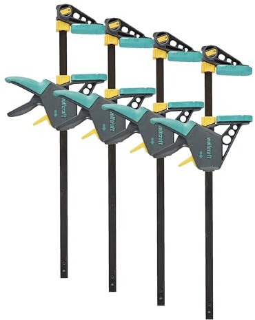 wolfcraft 3032000 - Serre-Joint à une main EHZ PRO 100-450 - Saillie 100 mm - Ouverture 450 mm - Force de serrage max. 120 kg - Garantie 10 ans (Lot de 4)