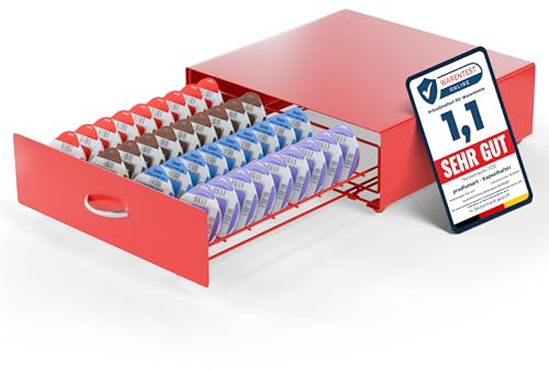 Kapselhalter kompatibel mit Tassimo Kapseln für bis zu 64 Kapseln, Eleganter Kapselspender, Kapselständer kompatibel mit Tassimo Kaffeemaschinen, Ordnung und Stil für Ihre Kaffeestation (Rot)