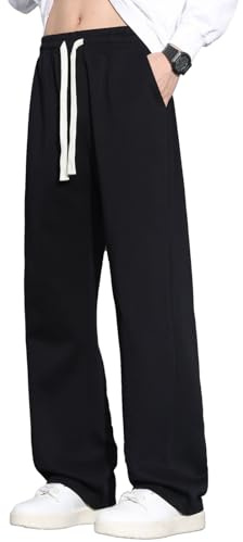 Pantalon de jogging pour homme, ourlet droit ouvert, taille élastique avec poches pour la course, la gym, l'entraînement, Noir , XL