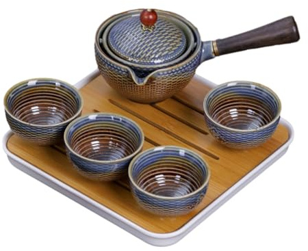POPETPOP tè in Ceramica Teiera Girevole e Tazze Portatili per Preparare tè Kung Fu o Altri Tipi Casa Ufficio Include Borsa per Viaggi all Aperto o Campeggio