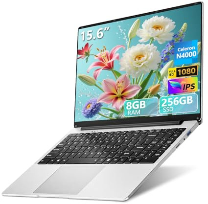 QLall Laptop, 15.6 inch Laptop Celeron N4000 Processor, Laptop Computers with 8GB DDR4 256GB SSD, Lap top for Work/Study, FHD Display, 180° Open, TF Card,WiFi 2.4/5G, BT4.2, Win 11 Pro, Long Battery