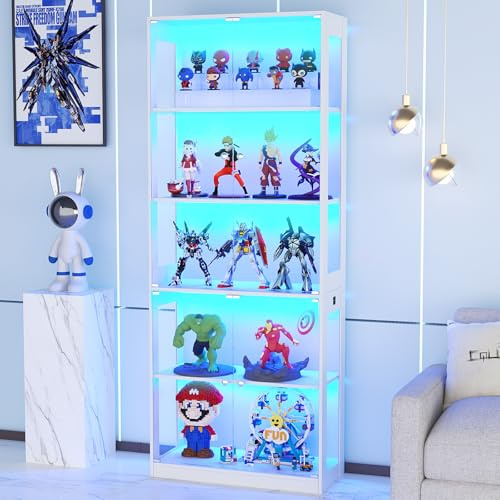 VOWNER 80'' Display Cabinet with Glass Door 5-Tier Display Case