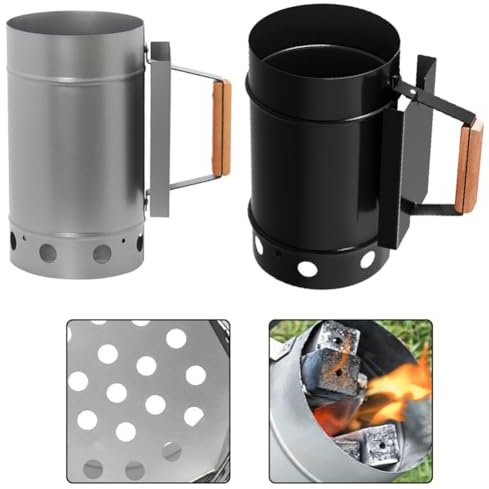 VRTYVEYBB Cubo de encendido para horno de carbón, herramienta para barbacoa al aire libre con asa, color plateado