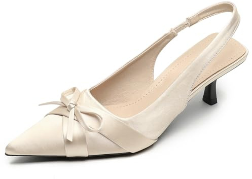 Apricot,38 EU,Zapatos de tacón de satén para Mujeres con diseño de Lazo Sandalias con tacón Kitten Elegantes Zapatos de Ceremonia para Bodas y Damas de Honor Noche Elegante