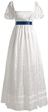 Vestido de Regencia para Damas Jane Austen Largo Vintage Vestido Victoriano de Baile con Guantes Vestidos de Cintura Imperio Mangas Abullonadas Estilo Victoriano Disfraz de Baile