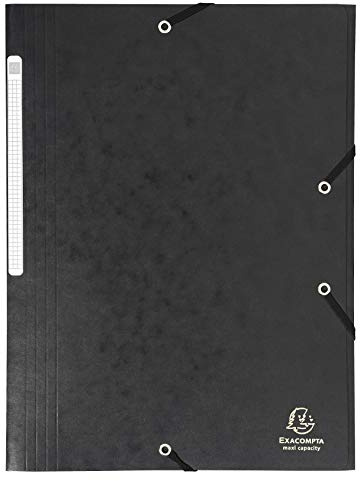 Exacompta 17116H 25er Pack Premium Einschlagmappe. Aus extra starkem Colorspan-Karton DIN A4 mit 2 Gummizügen und 3 Klappen schwarz Sammelmappe Dokumentenmappe ideal für Büro und Schule