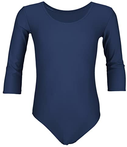 Aquarti Justaucorps de Danse à Manches 3/4 de Gymnastique en Cotone pour Filles, Bleu Foncé, 158