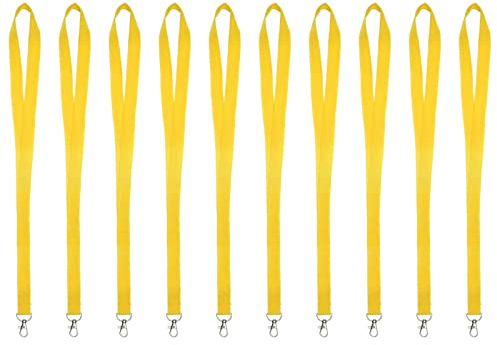 Karteo Schlüsselband mit Karabiner gelb [10 Stück] Lanyard Schlüsselbänder unbedruckt für Kartenhüllen Ausweise Zugangskarten