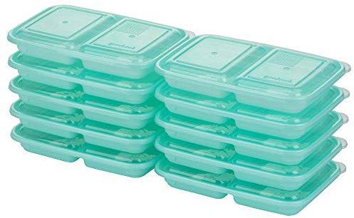 GoodCook 2-Compartment Food Storage Container Set with Snap-Shut Lids, Reusable Divided Snack Containers with Lids, Set of 10, Blue