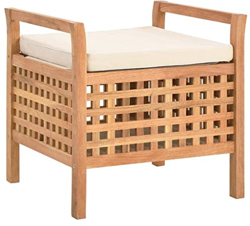 vidaXL Walnussholz Massivholz Sitzbank mit Stauraum Kissen Flurbank Sitztruhe Truhenbank Holzbank Bank Aufbewahrungsbox Schuhbank 49x48x49 cm