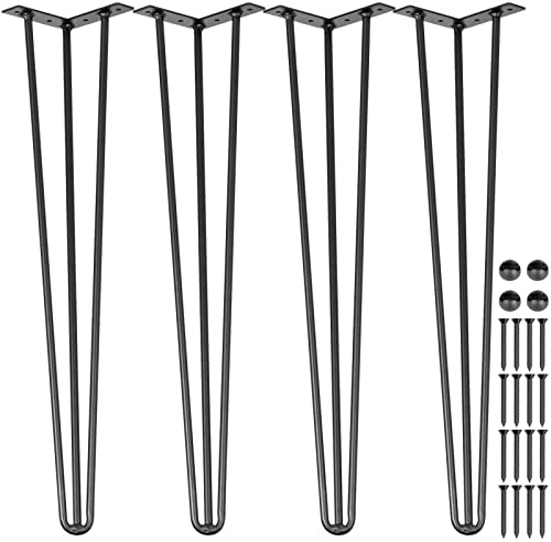 VEVOR Hairpin Table Legs Black Set of 4 Desk Legs Each 220lbs Capacity Hairpin Desk Legs 3 Rods for Bench Desk Dining End Table Chairs Carbon Steel DIY Table Legs Heavy Duty Furniture Legs (30)