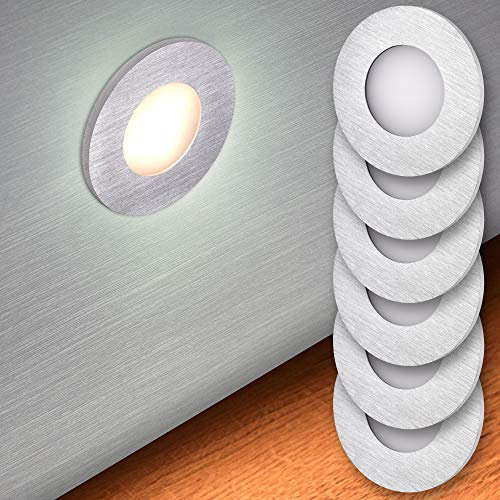 max K O M F O R T LED Treppenbeleuchtung 230V Warmweiß 0,5W – 6er SET Rund Aluminium Stufenbeleuchtung Wand Einbauleuchte Einbaustrahler Treppenlicht Flurleuchte 6104R