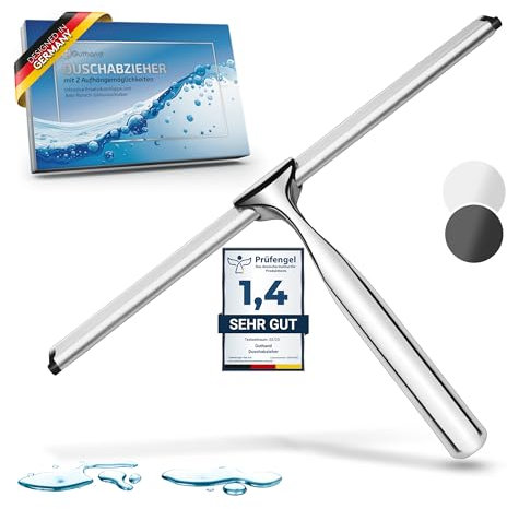 Guthand Duschabzieher - Breiter Glasabzieher Dusche [25cm] Fenster Abzieher - Scheibenabzieher mit Silikonlippe - Inkl. Ersatzlippe & 2X Klebe-Halterungen (Grau)