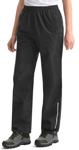 iCreek Women's Rain Pants Waterproof Rain Over Pants Hiking Pants Windproof Lightweight Outdoor for Golf, Fishing(Black, Medium/31 Inseam)