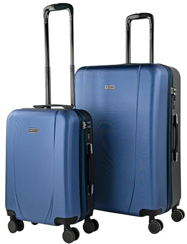 ITACA - Juego de Maletas Trolley de Viaje rígidas Ligeras Resistentes 4 Doble Rueda 360° Set. Cabina y gradne con candado de combinación, Azul Marino-Antracita
