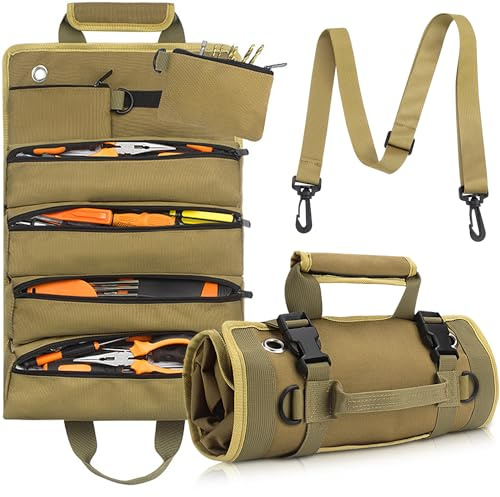 borsa porta attrezzi, Borsa attrezzi Lavoro, borsa arrotolabile per attrezzi, Borsa Portautensili con 6 Tasche con Cerniera, per idraulici, Artigiani, Elettricisti, Falegname, Mechanic