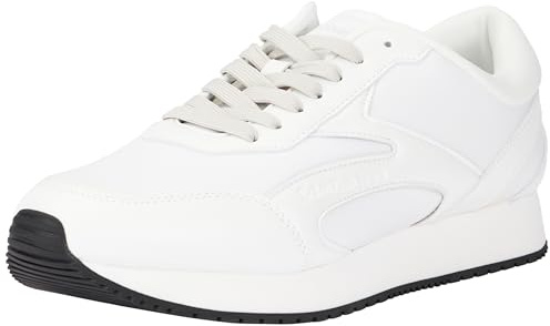 Calvin Klein Uomo Sneakers da Runner Retro Multilayer Scarpe, Bianco (B White/O Mushroom), 44
