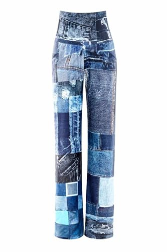 WINSHAPE Functional Comfort Culottes Cul101c-Vita Alta con Stampa Patchwork Pantaloni da Ginnastica, Blu, XL Donna