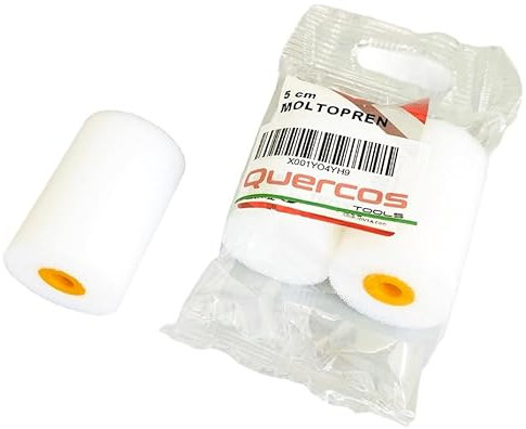 Quercos Pack 2 Recambio Rodillo Pintura Poro 0 - Rodillo Espuma de 5 cm recto - Mini Rodillos Pintar para laca al agua y disolventes ligeros. Espuma Recambio Poliester Superfino (Espuma, 5 cm)