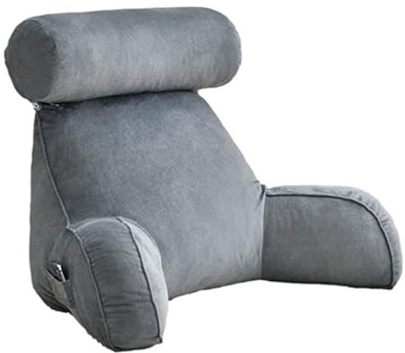 UYSELA 75x40x40cm Rückenkissen Lesekissen mit Armlehnen Fernsehkissen Lendenkissen Dreieckskissen Rückenkissen Bücherkissen mit Nackenkissen,Waschbarer Bezug,Grau