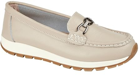 Jo & Joe Ladies Smooth Leather Comfort Wedge Loafer with Chain Trim Sizes 4-8 (Smoke, UK Footwear Size System, Adult, Women, Numeric, Medium, 8)