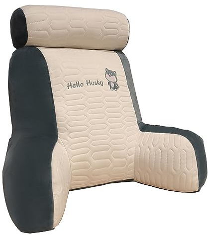 Cojín De Lectura Cama Para Sofa Adultos,Cojín Grande Para Respaldo De Lectura,almohada Lectura Cama,Cojín Con Respaldo Apoyo Lumbar - Con Almohada Cuello Desmontable Ergonómico(Dark grey,60x50cm)