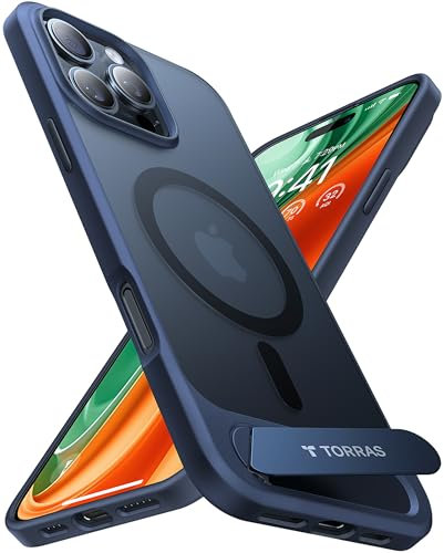 TORRAS für iPhone 16 Pro Hülle für MagSafe mit Titan Flügelständer Zertifizierte Magnetkraft Militärschutz Handyhülle iPhone 16 Pro Case Stoßfest Kratzfest Hardcase Handy Hülle Matt Blau