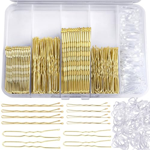 Teenitor 300pcs Blonde Bobby Pins Hair Pins for Buns 2 2.36, 100 Bobby Pins Blonde Hair 2 2.75,100 Hair Pins for Women 100 Hair Bands Kit