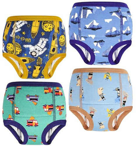 MOEMOE BABY Potty Training Pants Boys,Toilet Training Pants,Toddler Training Underwear,Reuasable Potty Training Pant,Yellow Spaceship,4 pack,3 Years