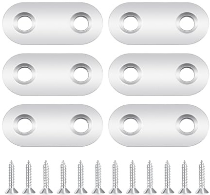 Quacc 6 PCS Flat Fixing Brackets with 12 Screws, Stainless Steel Straight Brace Bracket, Connecting Plate Bracket, Flat Support Corner Repair Connector (36 mm x 16 mm)