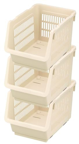 Inomata-k 9479 Storage Rack, Potato Balls, Stockers, Set of 3, Ivory, With Casters, Made in Japan, Vegetables, Potatoes, Onions, Kitchen, Stacking Tray, Cleaning, Gaps, Effective Use at Room
