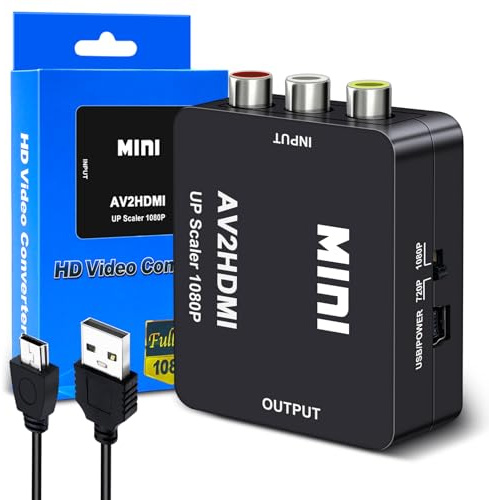 Amzpas RCA to HDMI Converter, AV to HDMI Adapter, 1080P Mini RCA Composite CVBS Video Audio Converter Adapter Supporting PAL/NTSC for TV/PC/ PS3/PS4/Laptop/STB/Xbox VHS/VCR (Black)