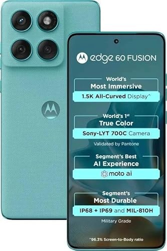 Motorola Moto Edge 60 Fusion 5G Ai (Compatible with Tmobile Mint Tello & Global) (256GB+8GB) NFC 50MP Triple Cam Dual Sim 6.67 Curved XT2503-1 Latino American Version (Amazonite (Green))