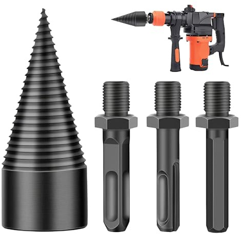 Spaccalegna 39mm con 3 manici per trapano, Spaccalegna conico per legno, trapano per legna da ardere, vite conica per legno, trapano per legna da ardere, spaccalegna a spirale
