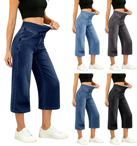 Générique Jean Femme Taille Elastique 7/8 Jeans Elastique Push Up Slim Pantalon Taille Haute DéContracté Coupe Droite Pantacourt Y2k éTé Essentials Jean Large Femme Haute