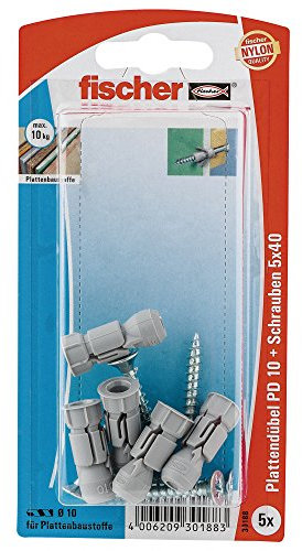 Fischer 30188 Lot de 5 Chevilles à visser pour plaque de plâtre PD 10 SK