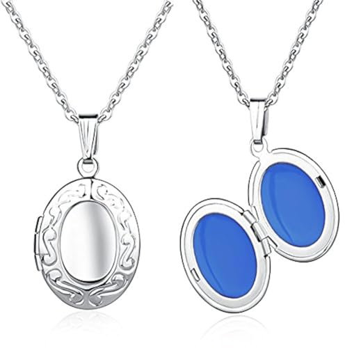 Feilok Damen Edelstahl Eingraviert Retro Foto Medaillon Edelstahl Anhänger Halskette Kette 43cm Schmuck Geschenk