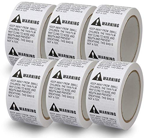 BETCKEY - White Warning Shipping Packing Labels/Stickers, Suffocation Warning Keep Away from Children, 50mm x 50mm, 6 Rolls/3000 Labels