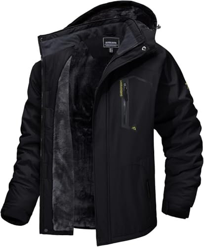 MAGCOMSEN Arbeitsjacke Herren Warm Gefüttert Ski Jacke Übergangsjacke Verdickt Winterjacke Männer Atmungsaktiv Jagdjacke Wasserdicht Dicke Thermo mit Stehkragen Schwarz L