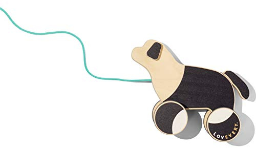 LOVEVERY |The Pull Pup | Wooden Push Pull Toy, Black/White/Natural Wood, Sustainable Toy for Toddler, Ages 18+ Months