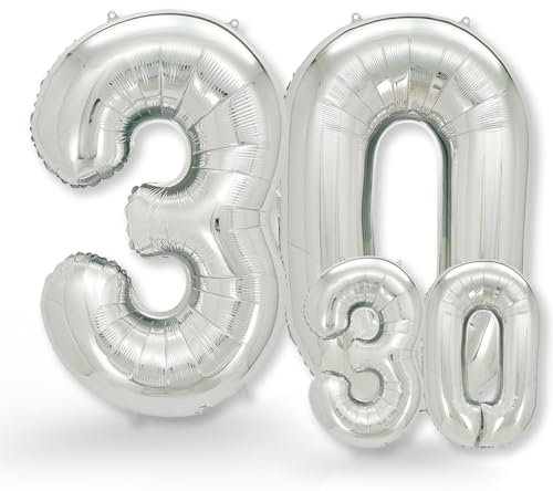 FUNXGO folienballon 30 Silber set - 2 Stück -100 & 38cm- luftballons Zahlen 30-30 Geburtstag - XXL Riesenzahl Geburtstagsdeko Set luftballon 30 silber ballon 30