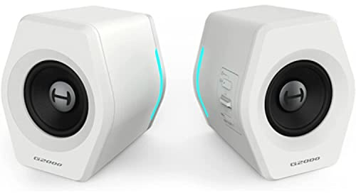 G2000 32W PC Computer Speakers for Gaming Desktop PC Laptop Mac Computer Woofer Speakers Bluetooth USB 3.5mm AUX Inputs RGB Lights Multimedia Speakers White