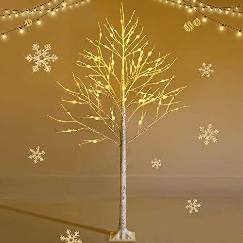 DREAMADE Albero di Betulla Bianco Artificiale Illuminato 120/180 cm, Festivo, Albero di Natale Decorativo con Luci LED Calde e Bianche per Feste e Carnevale (180 cm)