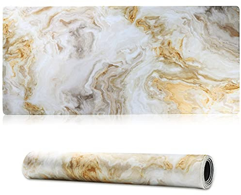 Jahosin Large Gaming Mouse Pad with Stitched Edges,[27.5x11.8In] Extended Mouse Pad with Non-Slip Natural Rubber Base for Gamer/Desktop/Office/Home (70x30 Marble)
