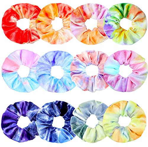 Kavya Haargummis Mädchen Scrunchies Samt, Haargummi Damen Tie-dye Haarbänder Mädchen Elastische Zopfgummis Damen 12 Stück Weich Haarschmuck