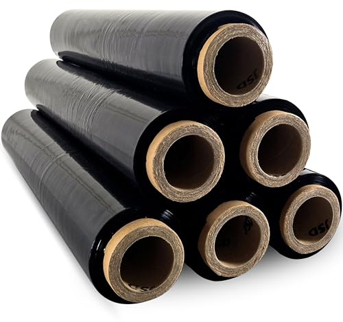 Raylu Paper - Film Noir Emballage et de Palettisation Industriel, Rouleaux de Film Etirable Plastique Résistant à Haute Élasticité pour les Déménagements (Noir, 6 Unités)