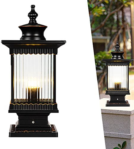 Schwarz Sockelleuchte Außen Retro Pollerleuchten Wegeleuchten Aussen Antik E27 Wasserdichte IP44 Aluguss Glas Aluguss Lampenschirm Garten Pfad Terrasse Hof Boden Säulelampe Sportplatz Terrasse