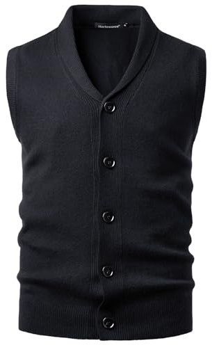 Harbrosrce Gilet da Uomo Collo a Scialle Maglione Classico Maglia Cardigan Senza Maniche Maglieria con Bottone